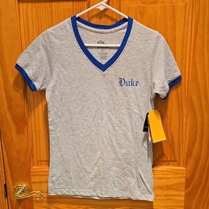 Duke Gray V-Neck Tee with Blue Trim